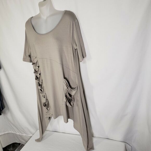 Valeria Fratta Womens Top 40-42 Medium Beige Lagenlook Sharkbite Short Sleeve - Picture 6 of 8